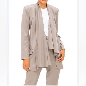 TIBI Tropical Wool Scarf Blazer in Cement Gray | Detachable Scarf | Size 4